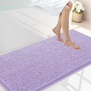 Smiry Luxury Chenille Bathroom Rugs 44x24, Extra Soft and Absorbent Shaggy Bath Mat, Machine Washable, Non-Slip Plush Carpet Runner for Tub, Shower, and Floor, Home Decor Accessories, Purple