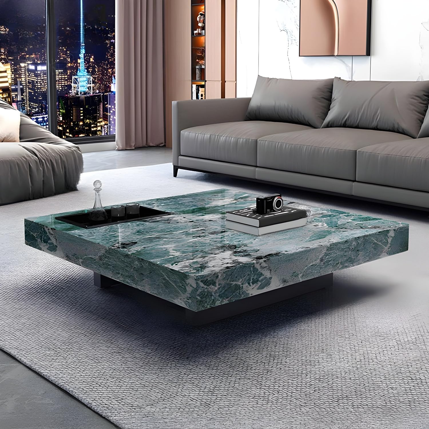 Amazon.com: Coffee Table Square Stone with Stainless Steel Sled