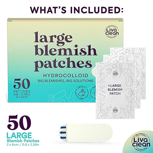 Miniatura 2 de LivaClean (50 + 102 unidades) Parches hidrocoloides grandes para el acné y removedor de puntos negros, para puntos de poros, nariz, cara, parche