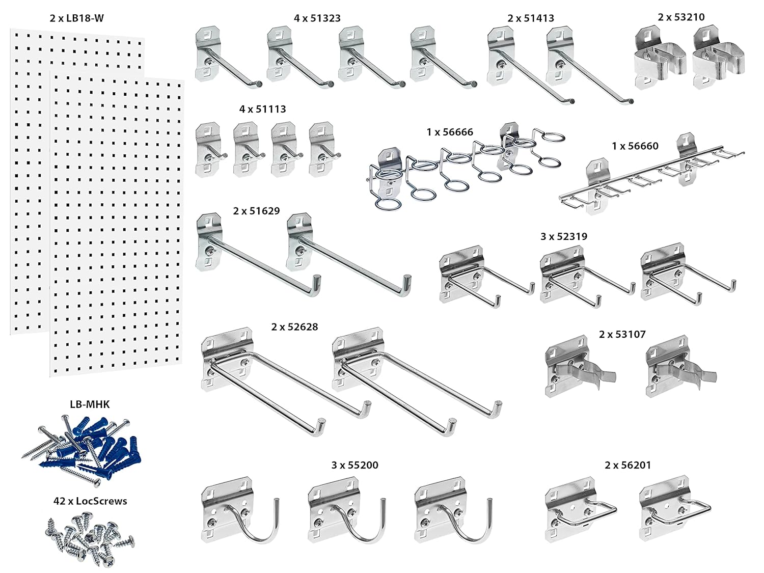 Wall Command Triton Products WC18-WH-Kit Square Hole Pegboard and Locking Hook Organizer System, White