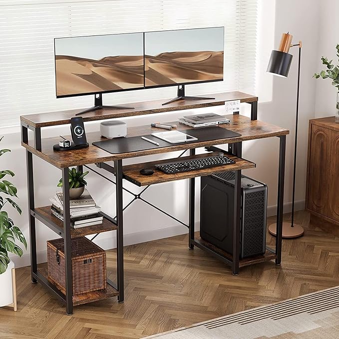 TEKAVO Computer Table with Keyboard Tray for Home Office, Office Desk ...