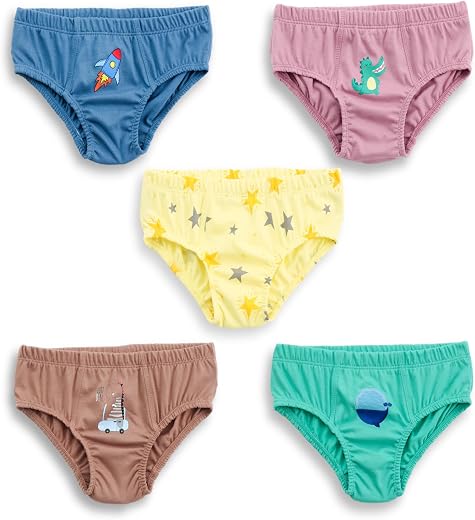 YUV Boys 100% Cotton Briefs Multicolor Pack of 5, Soft Breathable Stretchable Underwear with Fun Prints - 1 Year to 12 Years