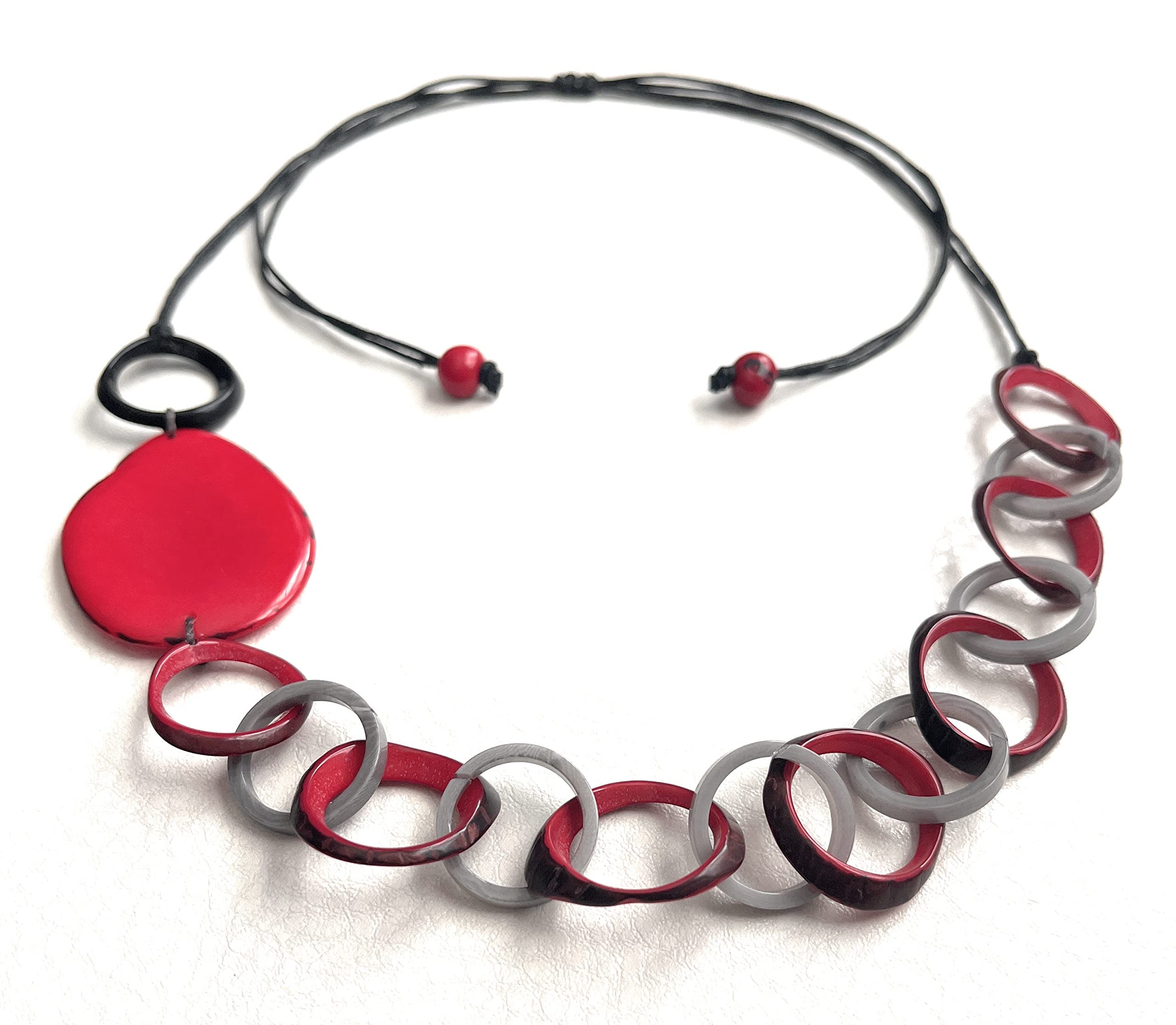 GenericTagua Nut Necklace in Red, Gray, Black, TAG729 Tagua Eye Slice Necklace, Adjustable Organic Vegetable Ivory Necklace, Organic Necklace, Tagua nut Jewelry, 33 INCHES, Tagua Nut, No Gemstone