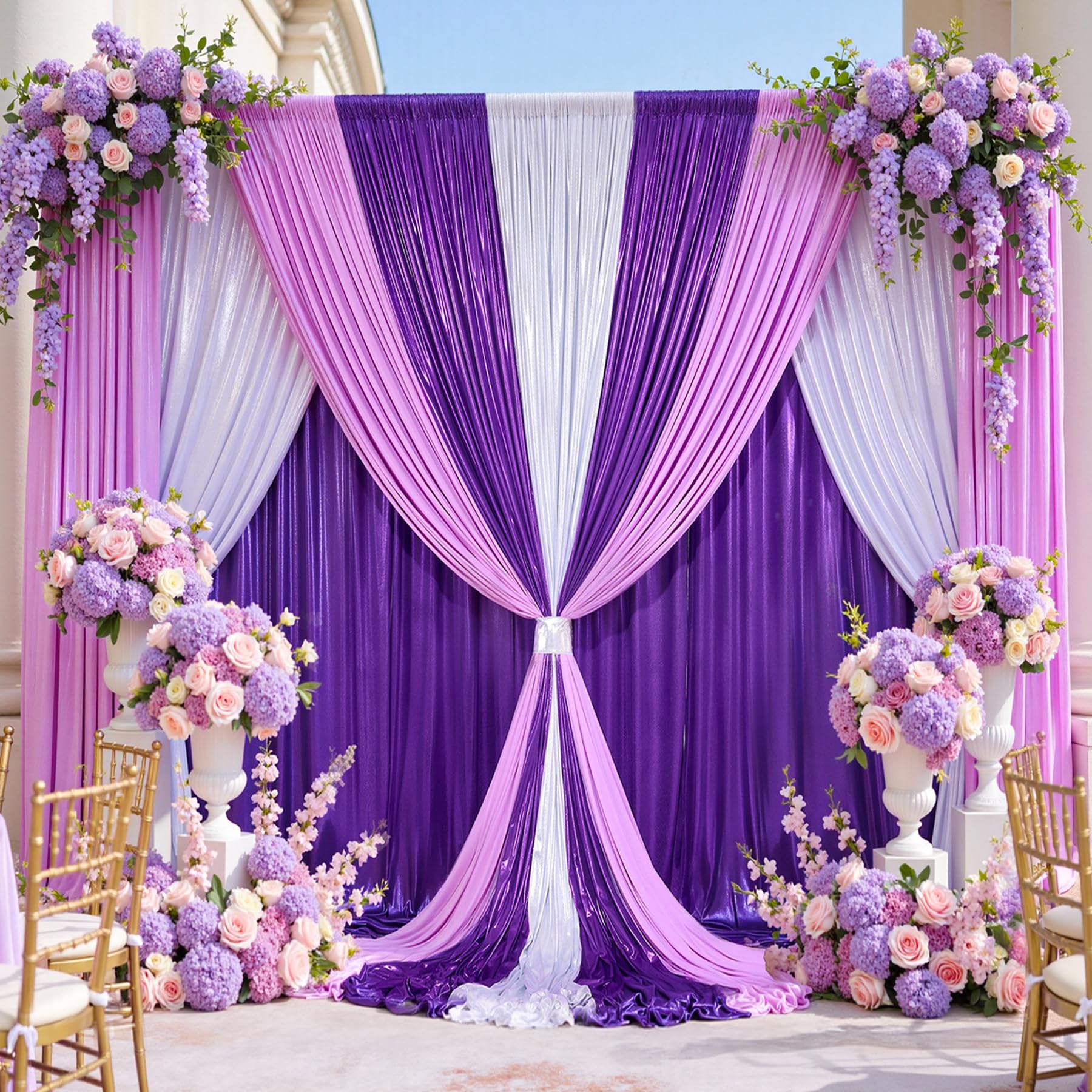 30x10ft Wrinkle Free Purple Sequin Backdrop Curtain for Wedding Parties