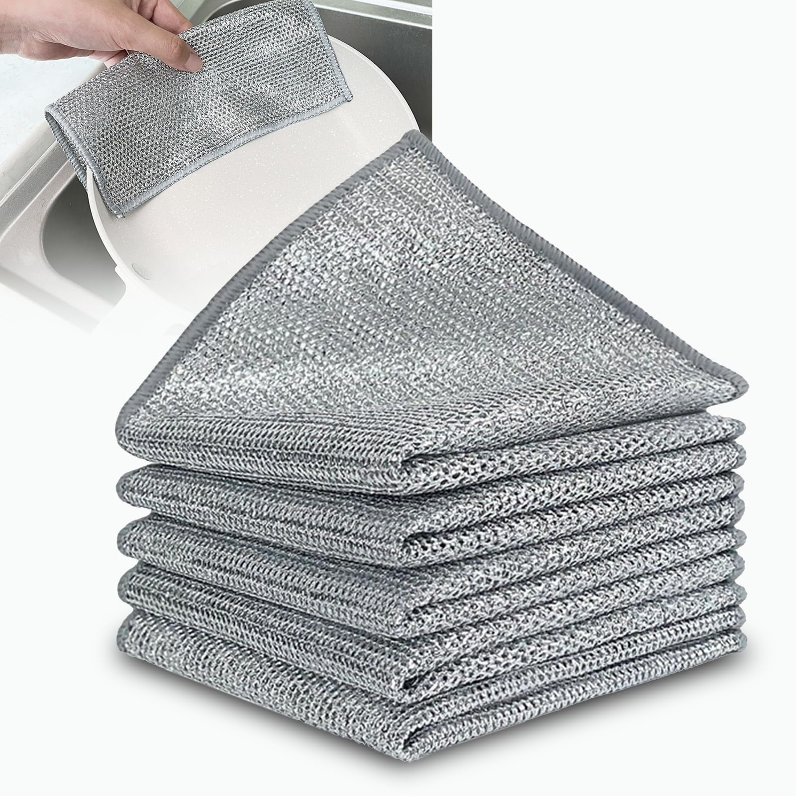 5 Paños De Acero Inoxidable Para Fregar - 20x20 Cm, Antiarañazos, Para Lavar Platos Y Limpiar Cocina