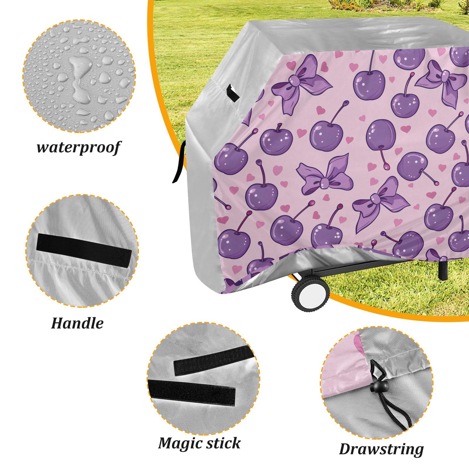 Copertura impermeabile resistente per barbecue con ciliegie e fiocchi lilla