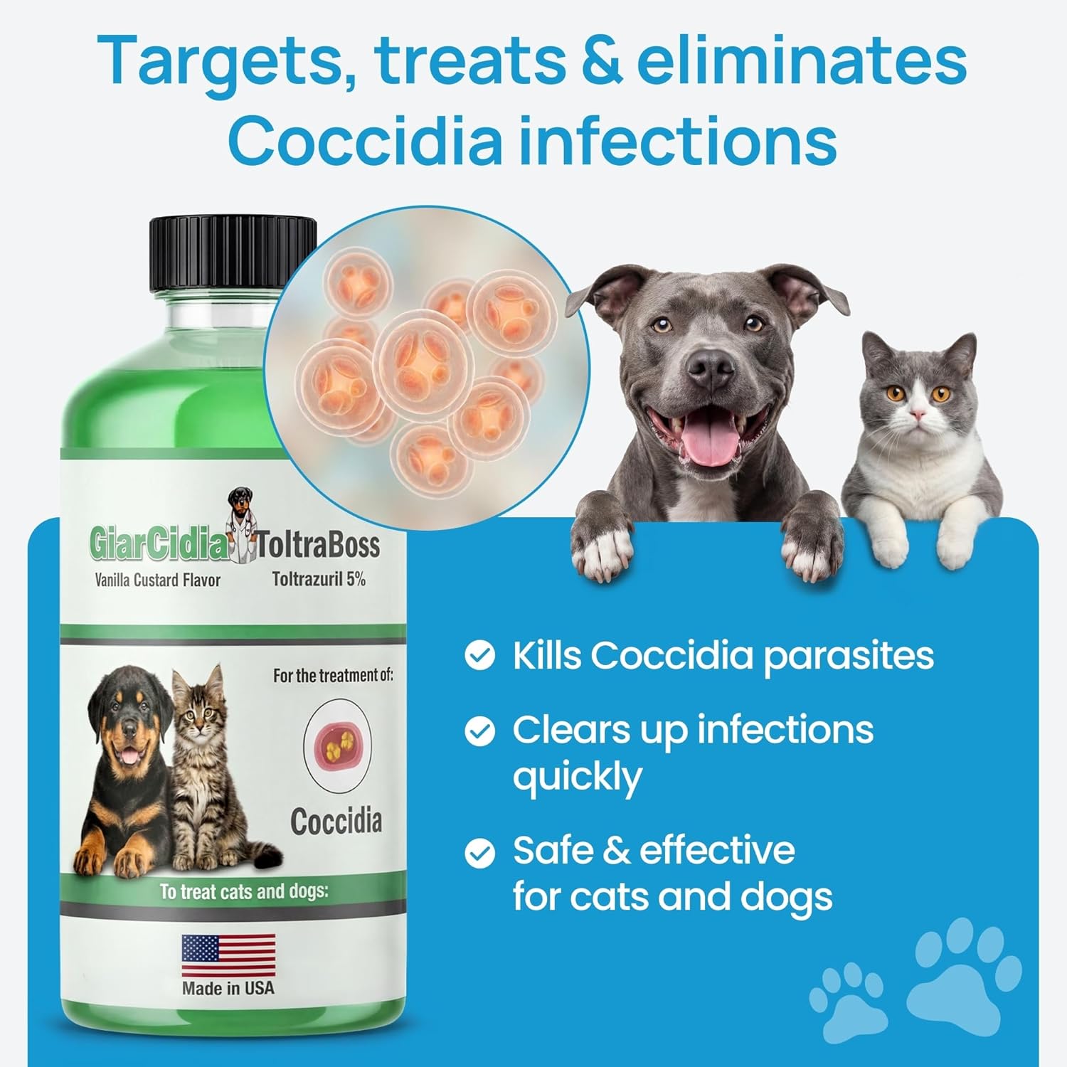 Toltrazuril 5.0% for Dogs and Cats – 120 mL / 4 oz Glass Bottle – Toltrazuril for Coccidia Treatment, Vanilla Flavor, Includes 3 mL Dropper | Oral Suspension Liquid & Easy Dose, Made in USA