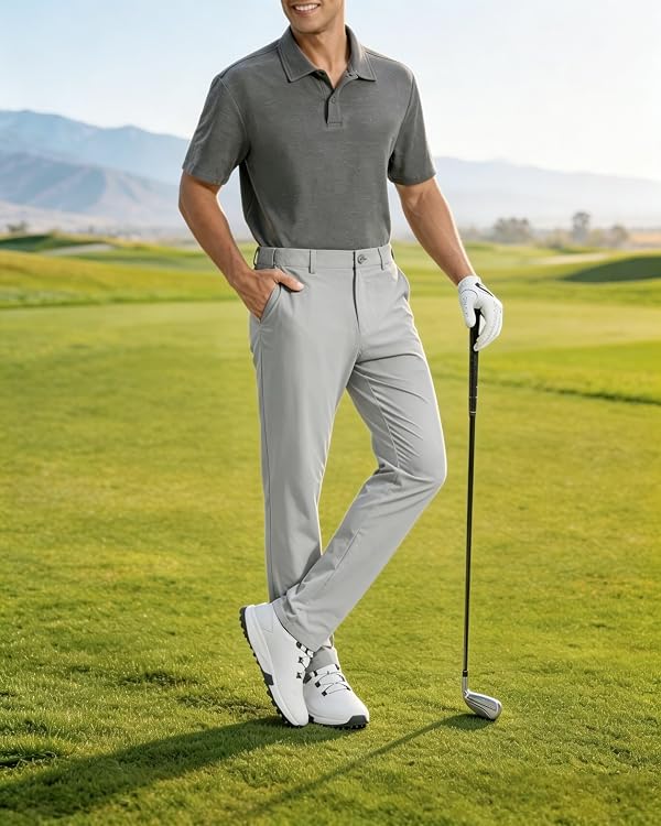 Mens Golf Pants Lightweight Quick Dry with Anti-Slip Back Waist Strip Work Dress Pants 30"/32"/34" Stretch Casual Slacks Trousers with 4 Pockets34W/32L-light Grey by ZOOXING - Used condition - Image 4