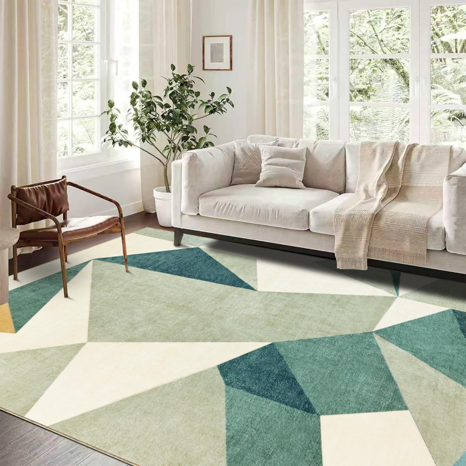 Tapis Vert Salon Moderne Poil Ras Lavable 160 x 230 cm