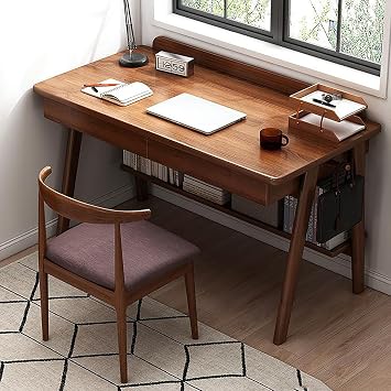 Computer Desk with Drawers and Shelves for Small Spaces, Modern Study Desk Compact PC Table Workstation with Hooks,Home Office Desk for Writing,Studying and Gaming80x50x83cm31x20x33inch, Walnut