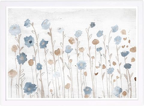 Wynwood Studio Beautiful Growth Light Blue Canvas Print Wall Art for Living Room, Bedroom, and Bathroom, 19" x 13", White Floater Frame