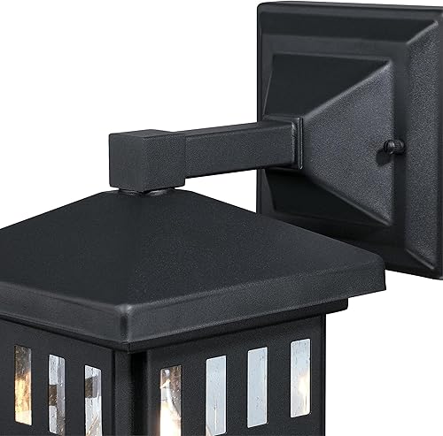 Miniatura 4 de Westinghouse Lighting 6120800 Burnham Craftsman-Style - Lámpara de pared para exteriores, acabado negro texturizado, vidrio sembrado transparente