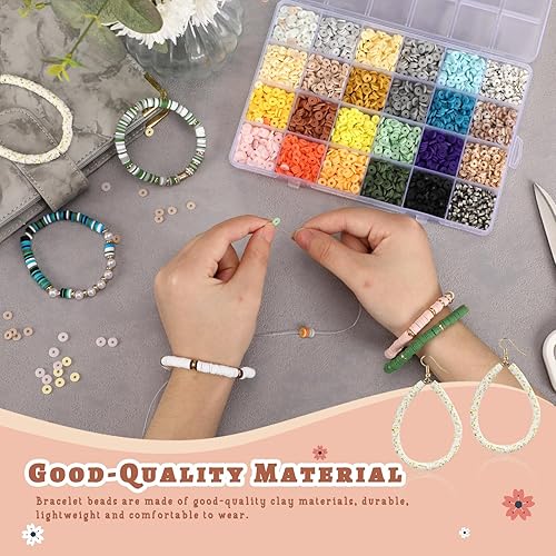 Miniatura 4 de Augshy 4200 cuentas de arcilla de colores retro, de vinilo, Heishi, planas, redondas, espaciadores de polímero para hacer joyas, collares, pulseras