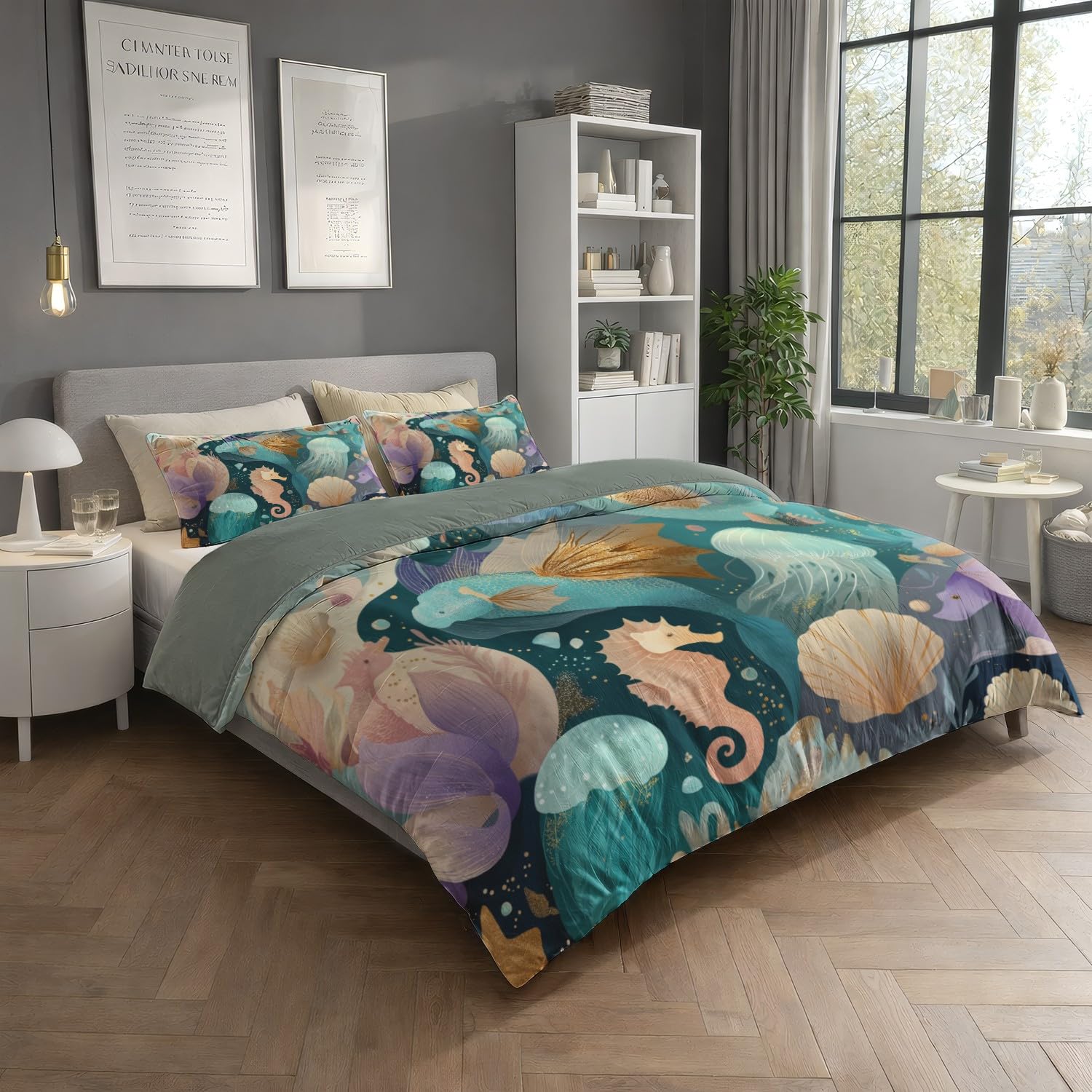 Générique Wielokolorowa Marzycielska poszwa na kołdrę, elegancki podwodny świat zestaw pościeli 220 x 260 cm z zamkiem błyskawicznym 2 poszewki na poduszki 65x65cm Miękka oddychająca mikrofibra