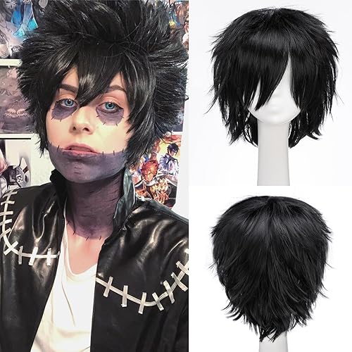 Miniatura 2 de Pelucas de pelo sintético lacio, corto y esponjoso. Para fiestas de cosplay, anime peluca con pelo despeinado y puntiagudo, para hombre y mujer