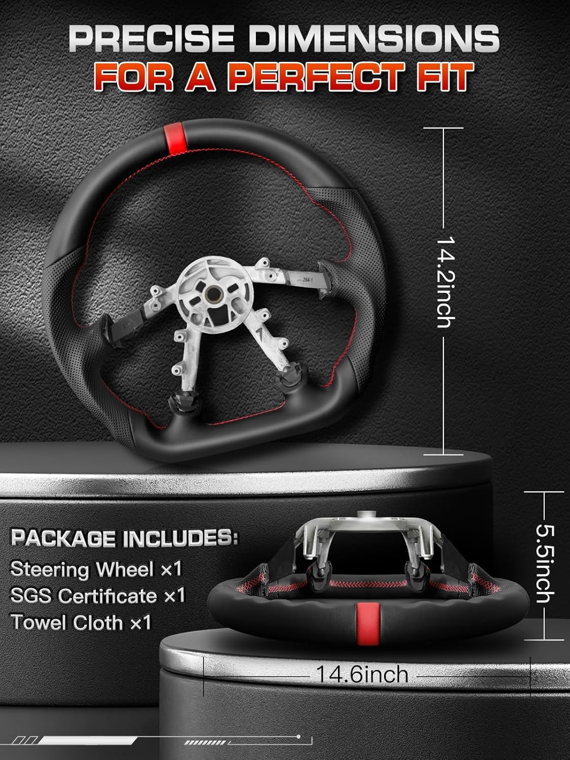 Steering Wheel for Chevy Corvette C5 1997-2004 Full Nappa Perforated Leather D-shaped Flat-bottom Hand-Stitched for Corvette C5 Z06 Steering Wheel Replacement for C5 All Trims Levels