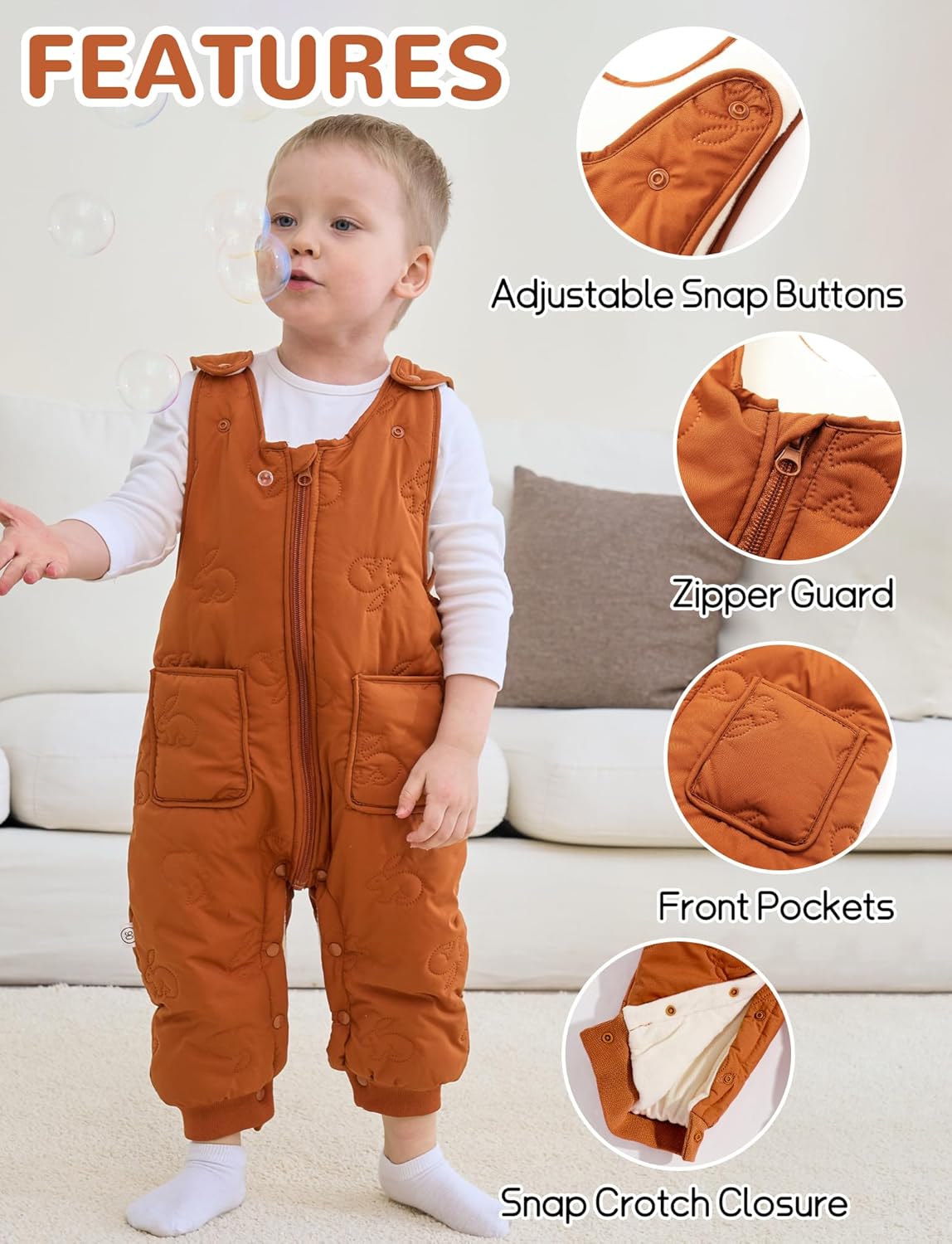 Happy Cherry Toddler Fleece Line Snow Bib Pants Baby Boys Girls Insulated Zip Up Bibs Snowsuit Winter Warm Ski Overalls