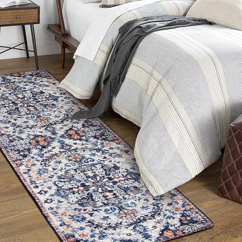 Miniatura 153 de Lahome Alfombra bohemia con medallón floral de 3 x 5 pies, suave, impresa, para baño, cocina, entrada, vestíbulo, vintage, antideslizante, lavable