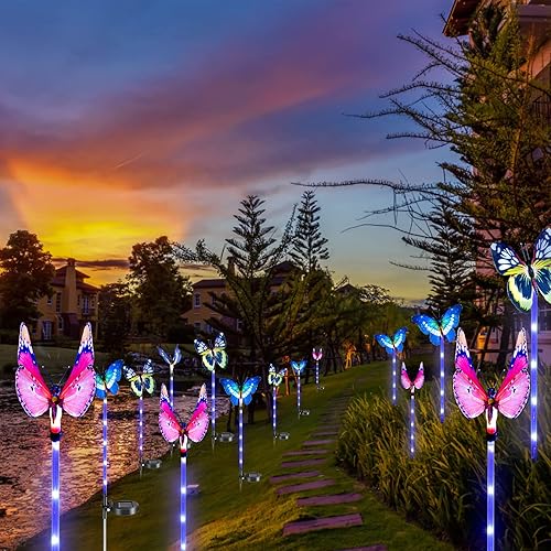 Miniatura 7 de Luces solares para jardín al aire libre paquete de 3 luces decorativas de mariposa solares IP65 luces solares impermeables que cambian de color para