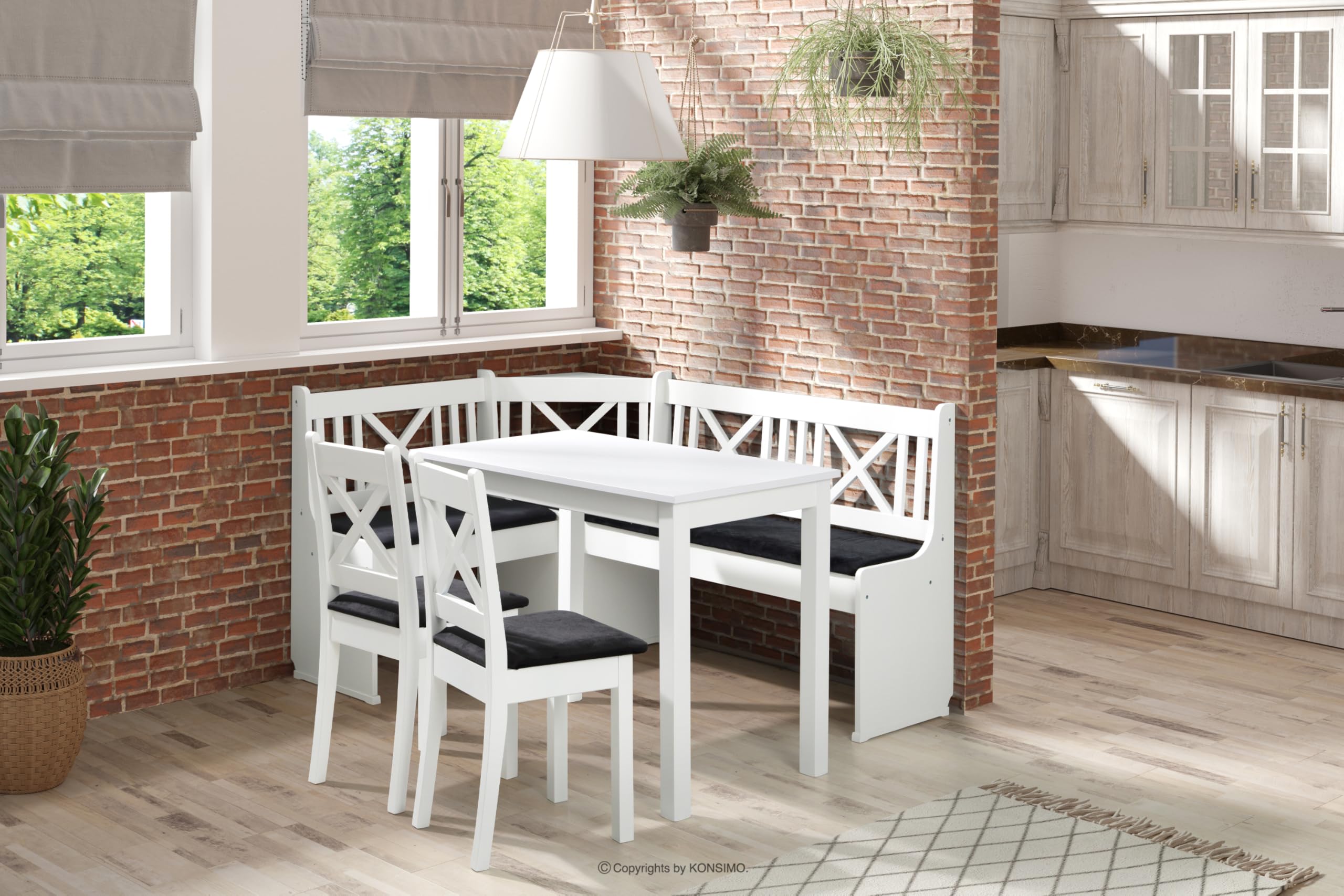 Ensemble de bancs d'angle Culio - Banc de cuisine - Fabriqué dans l'UE (compartiment de rangement sous l'assise, 4 pièces, banc d'angle, 2 chaises et table), parfait pour la cuisine, en bois d'aulne
