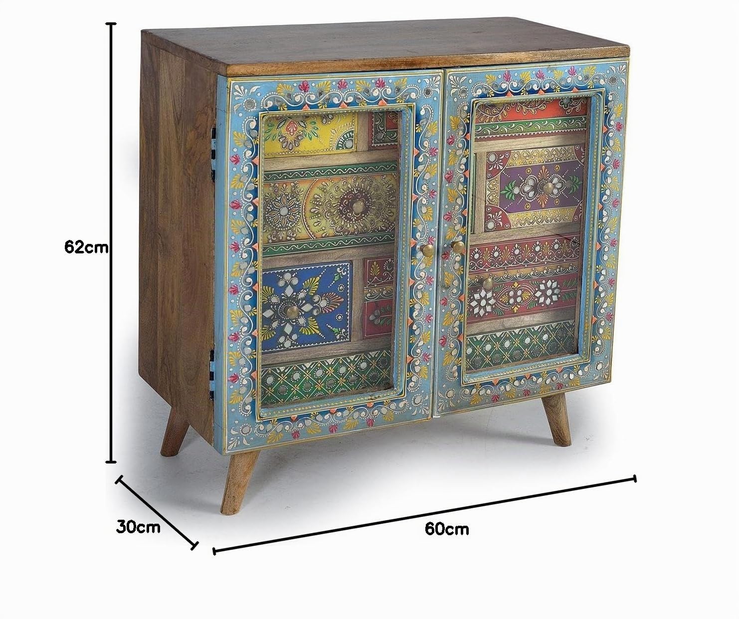 GC GINER & COLOMER Cómoda de Dormitorio - Mueble para Ropa de Madera de Mango - Sinfonier Multicolor con 7 Cajones y 2 Puertas - Mueble de Almacenamiento - 62 x 60 x 30 cm