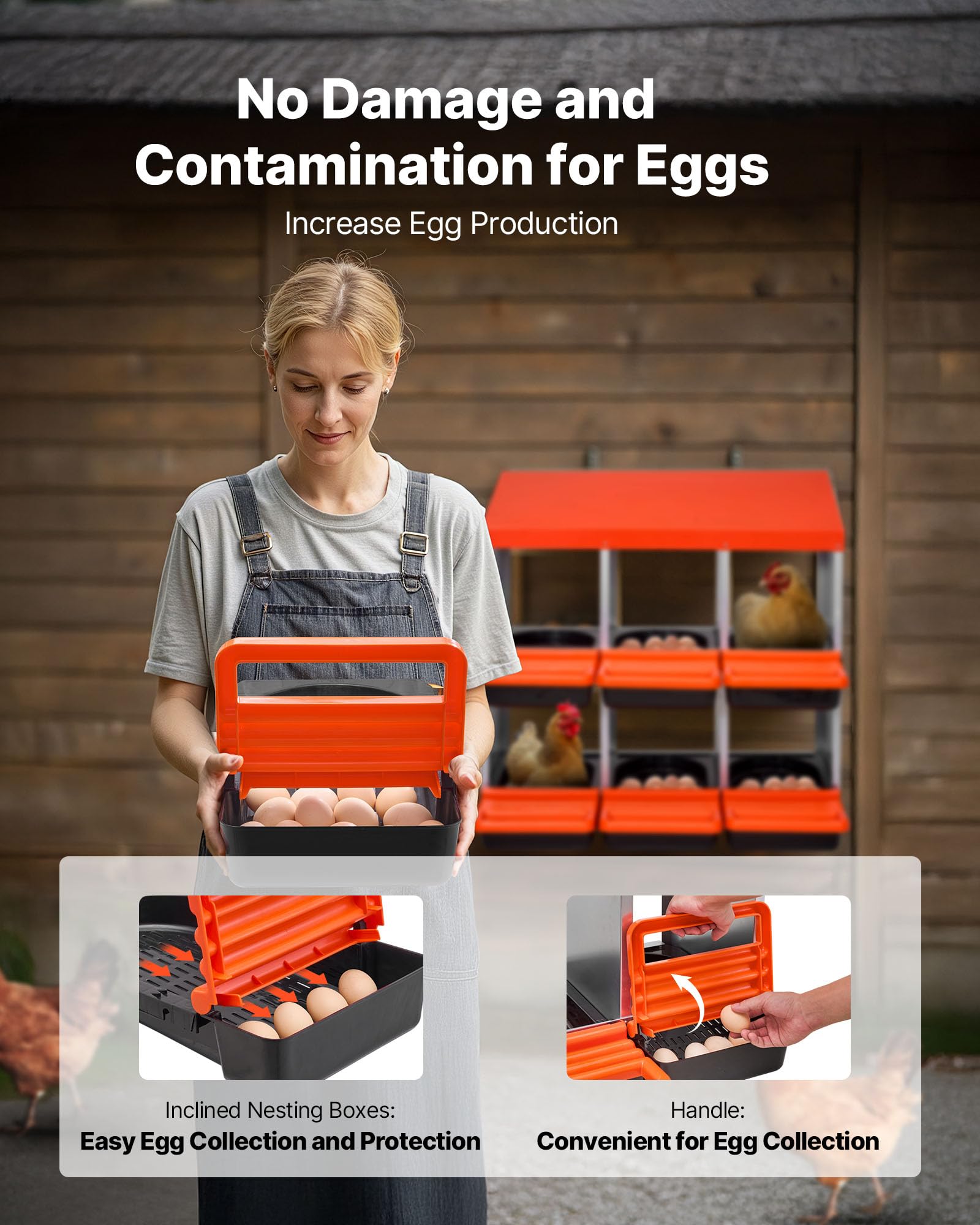 VEVOR Caja Nido para Gallinas 6 Compartimentos, 796 x 525 x 790 mm, Ponederos para Gallinas de Metal con Nidos Inclinados, Plataforma de Descanso Apto para Diferentes Razas de Patos