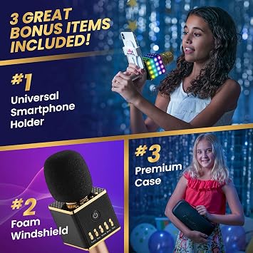 KaraoKing Karaoke Microphone - Wireless, Bluetooth Karaoke Machine for Kids & Adults - Includes Mic with Speaker & Phone Holder - Perfect for Rock n' Roll Parties (H8 Yellow Gold)