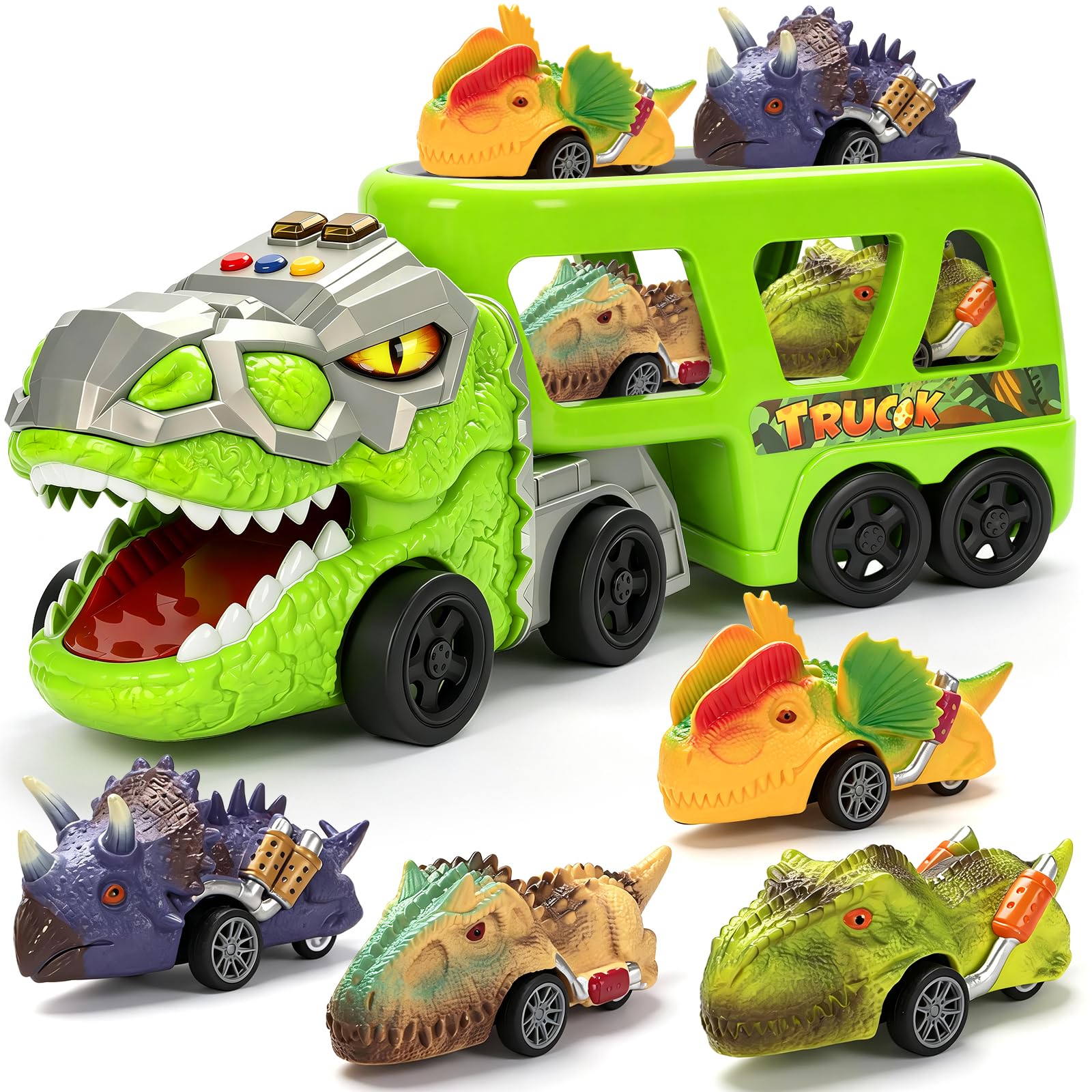 Dinosaur Truck Toys - Carrier & Pull-Back Cars -1