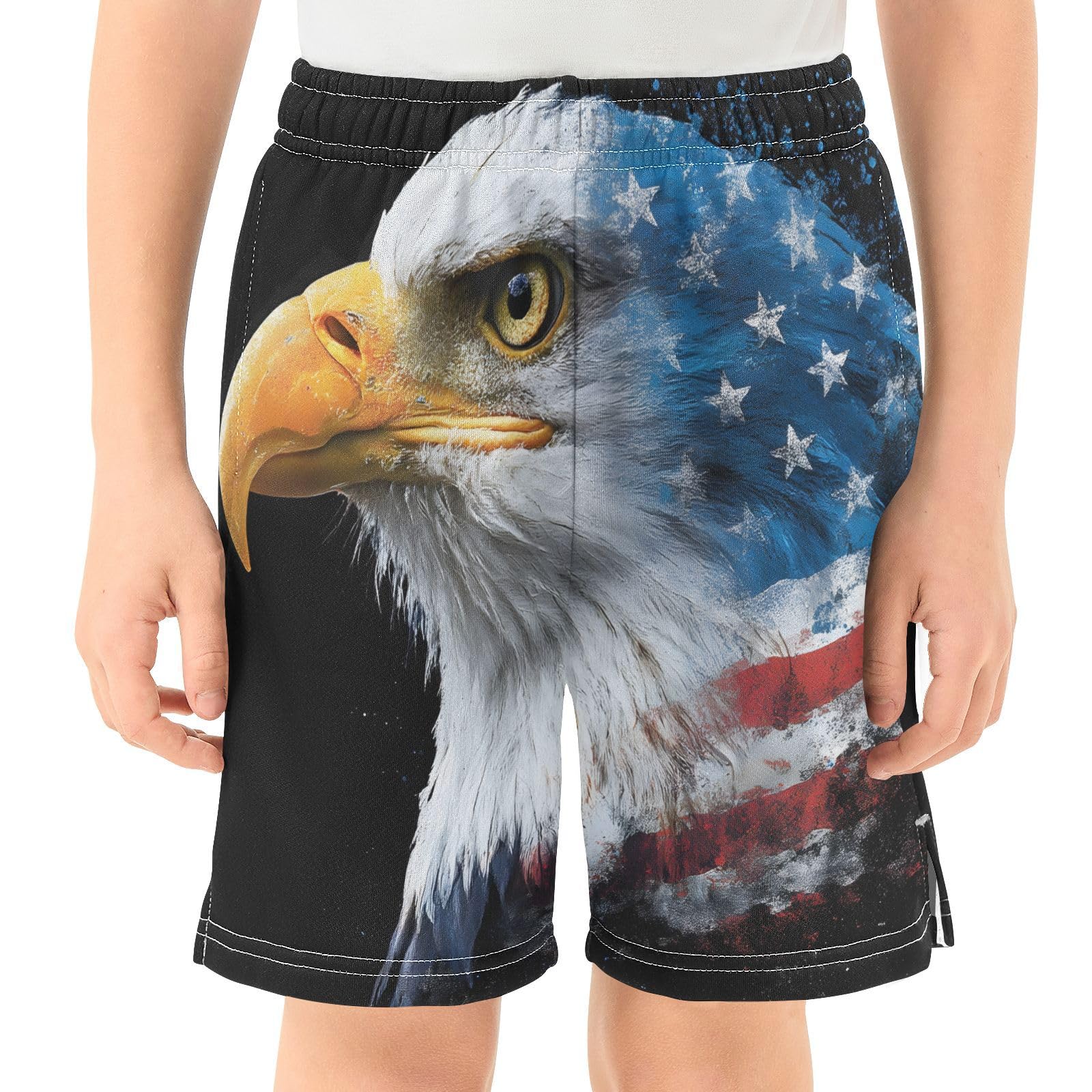 Eagle American Flag Boys Athletic Shorts Kids with Pockets Shorts for boy Girls 12-13 Y Multicolor