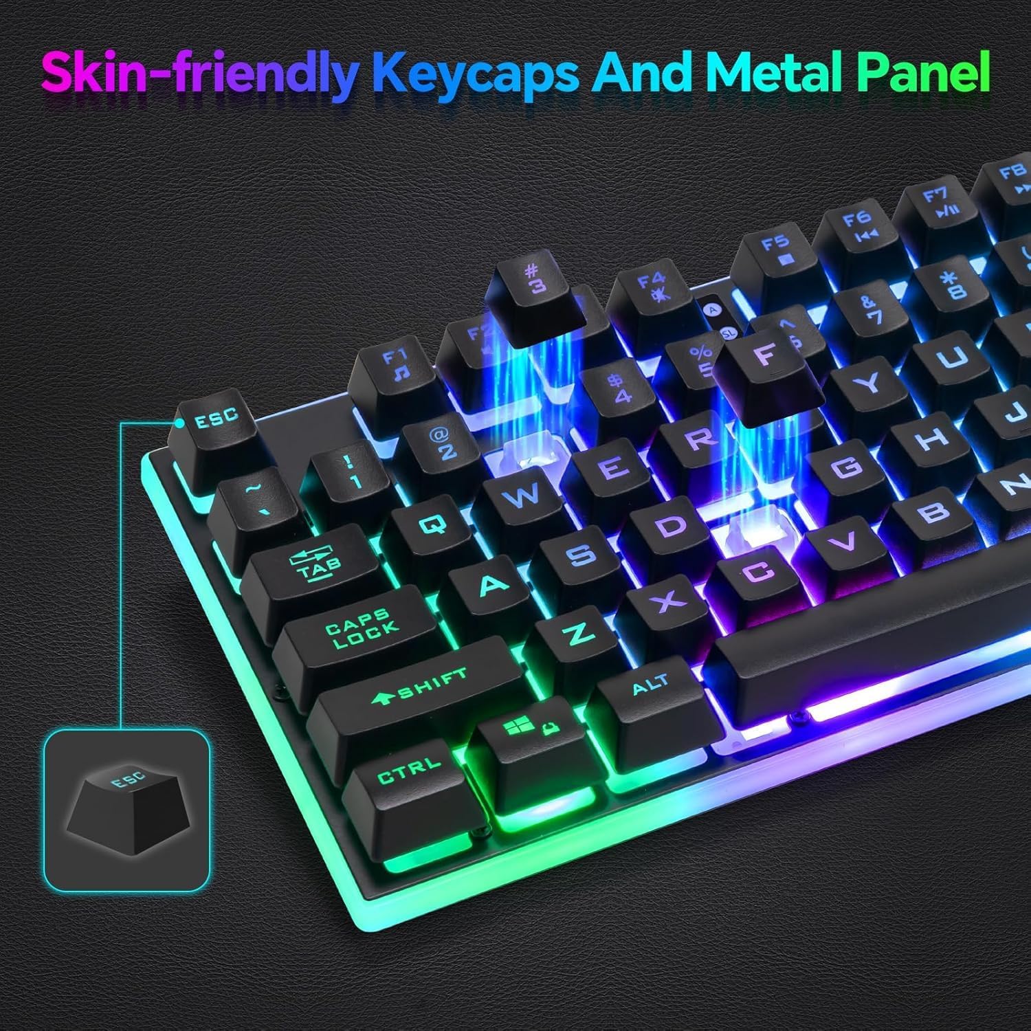 CHONCHOW 87 Keys TKL Wired Gaming Keyboard with Wrist Rest, Detachable USB-C Cable, RGB Backlight, Full Metal Panel Keyboard Compatible with PC Laptop Mac Xbox Ps4 Ps5 (Black)