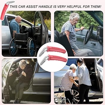 Portable Car Door Handle Assist - 2 Pack Vehicle Support Handle, Easy Sit to Stand Assistance for Seniors and Handicapped, Supports Up to 450 Pounds (Red)