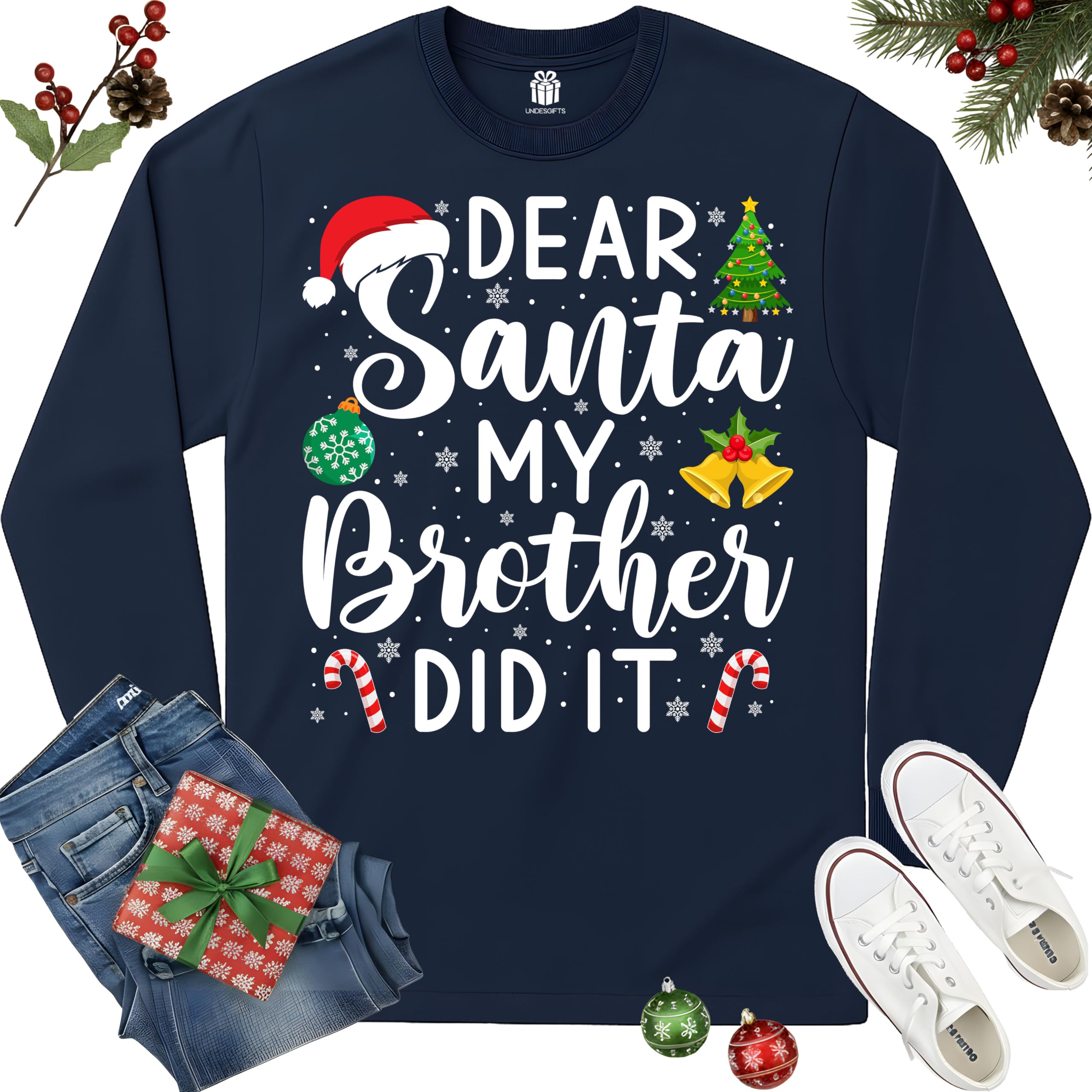 Dear Santa My Brother Did It Funny Christmas Matching Xmas Shirt for Youth Boys Girls Kids Toddler Son Daughter