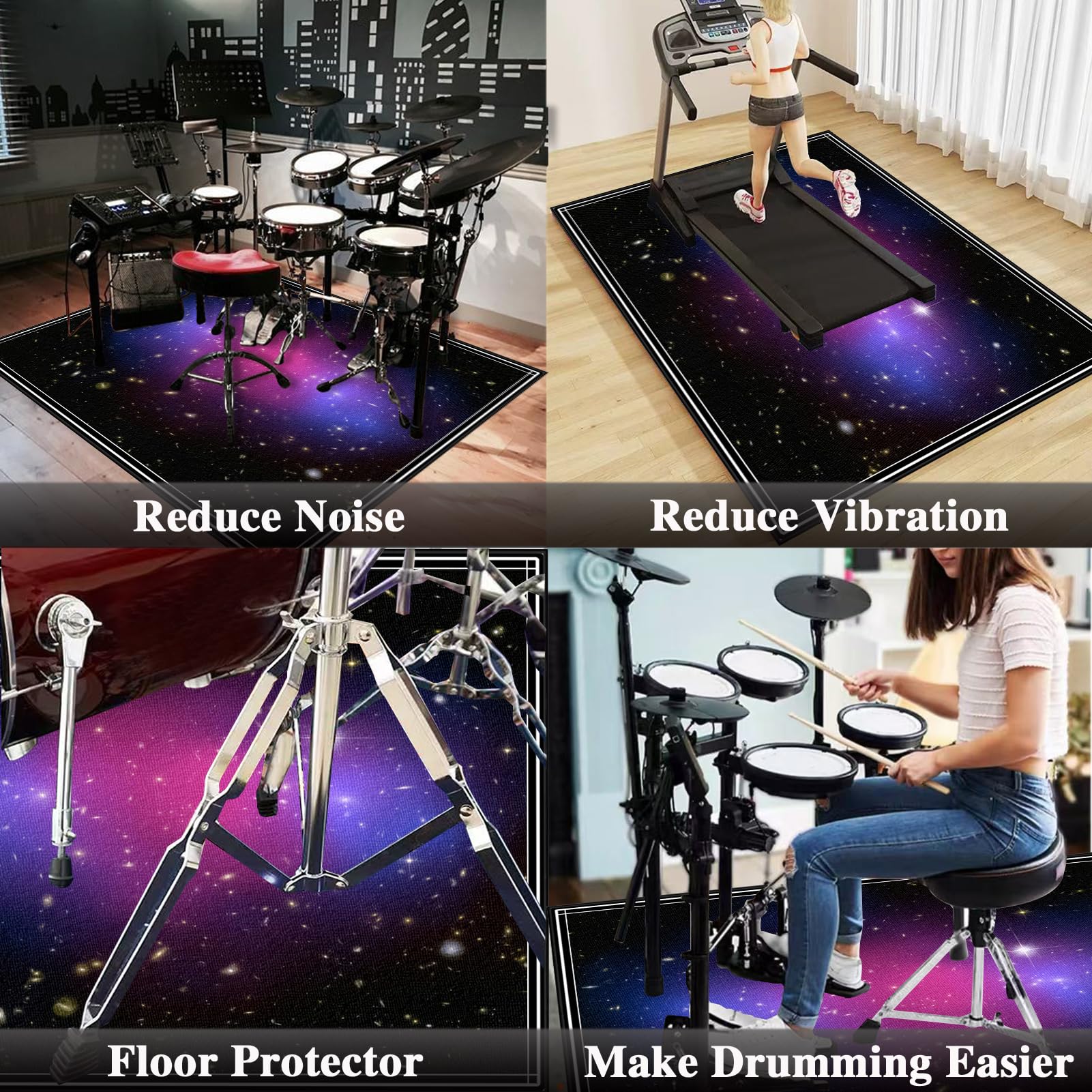 Drum Teppich Schlagzeugteppich, Elektrisches Schlagzeug Teppich Teppiche, Professionelles rechteckiges Schallschutz Teppich Elektronisches Jazz Schlagzeug Kit für Bass Snare Drum Matte 140 x 120 cm