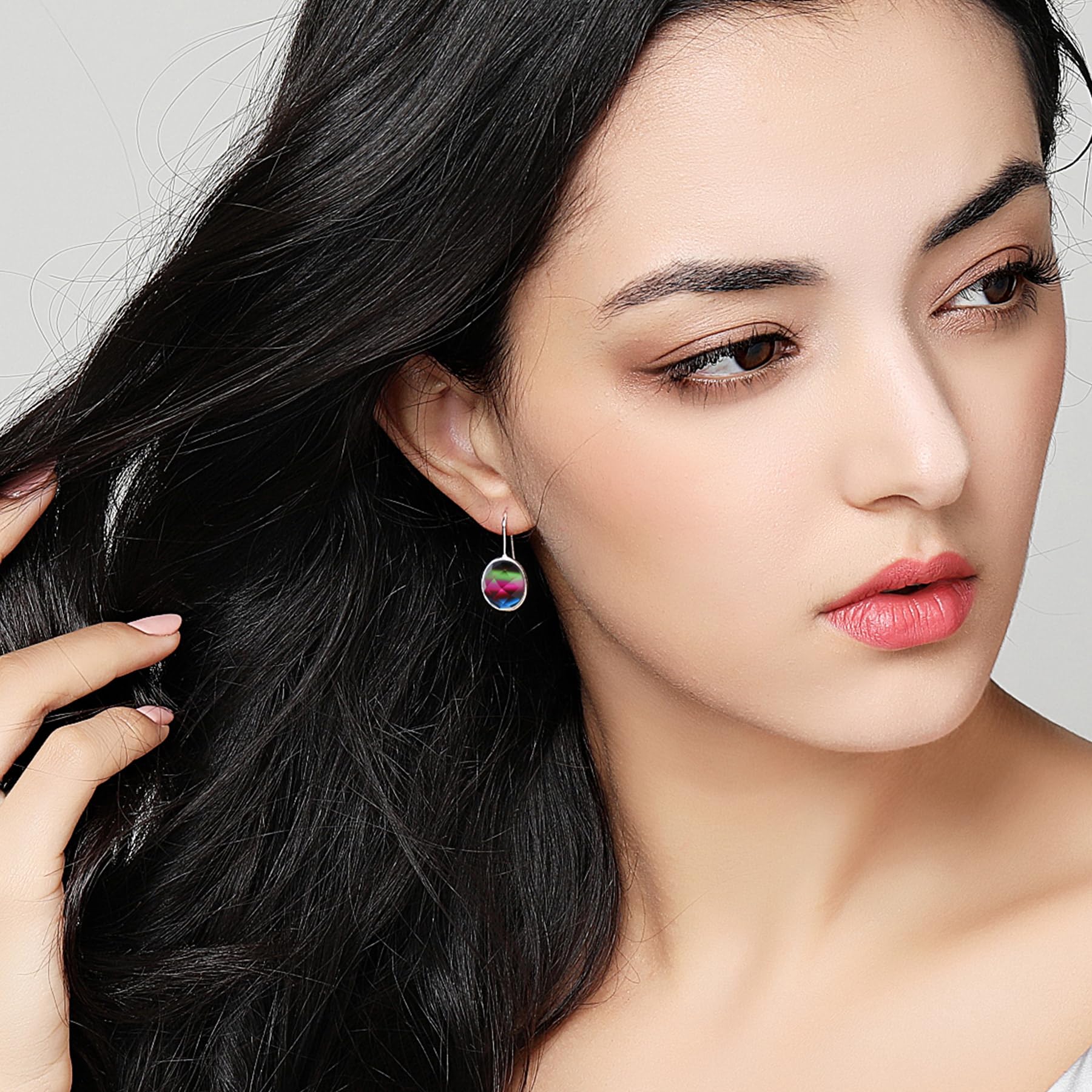MetJakt Orecchini pendenti da donna in argento 925 con vera pietra naturale e cristalli colorati con glitter che cambiano colore, gioielli da donna, nan, cristallo