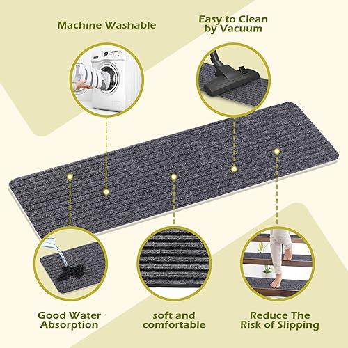 Miniatura 25 de Alfombra antideslizante para peldaños de 30 x 30 pulgadas, alfombra de aterrizaje a juego, antideslizante, resistente al deslizamiento, color negro