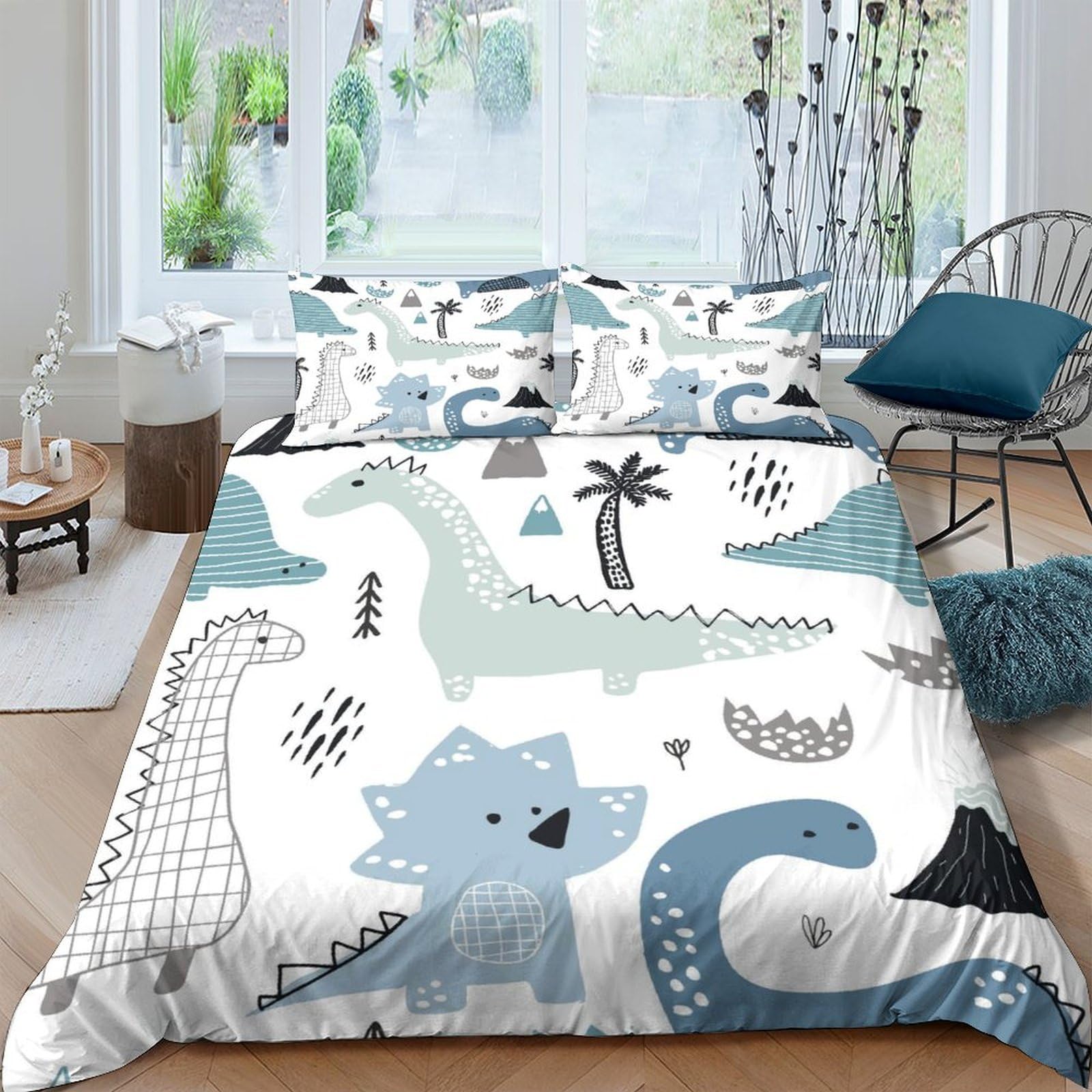 Ctjqhvkz Style-6 3D Printed Blue Dinosaur Fitted Sheet Microfiber Soft Breathable Cartoon Volcano Mattress Cover For Bedroom Kids Guest Room Decor Single（135X200cm）