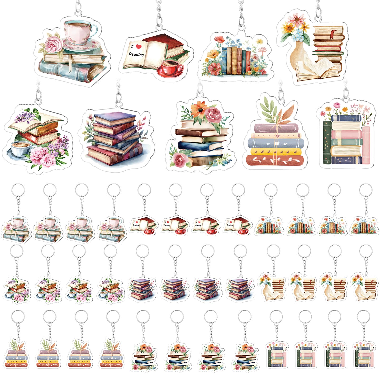 Namalu 36 Pcs Bookish Keychain Charms Acrylic Book Lover Keychain Gifts Bulk Book Club Gift for Women Teacher