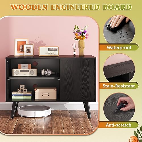 Miniatura 5 de WLIVE Soporte de TV para televisores de 40 pulgadas, pequeño centro de entretenimiento con armario de almacenamiento, soportes de TV modernos de