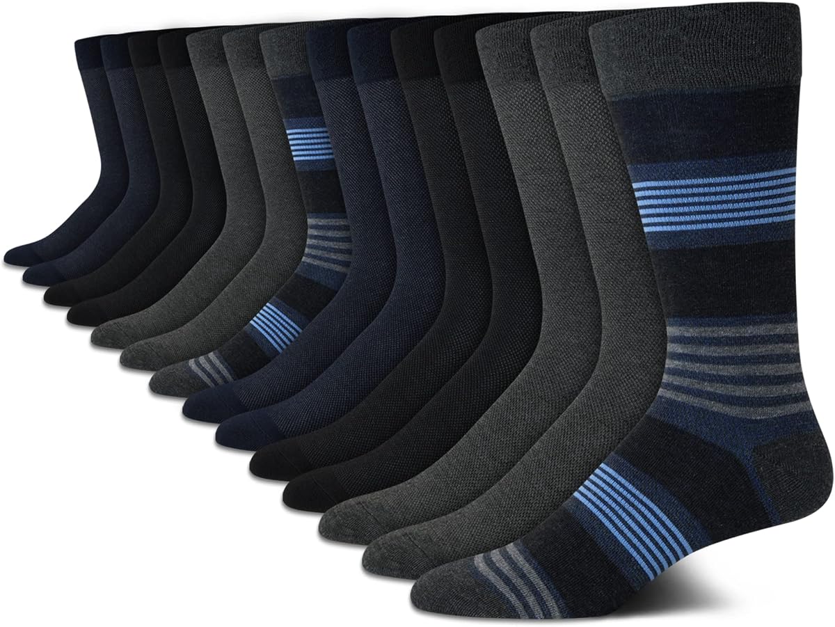 Van Heusen Paquete de 14 calcetines de vestir suaves y elásticos que absorben la humedad para hombre | Tejido elástico suave con puños ajustados que no se atan, transpirable durante todo el día debajo de trajes, pantalones y trajes de trabajo diarios.