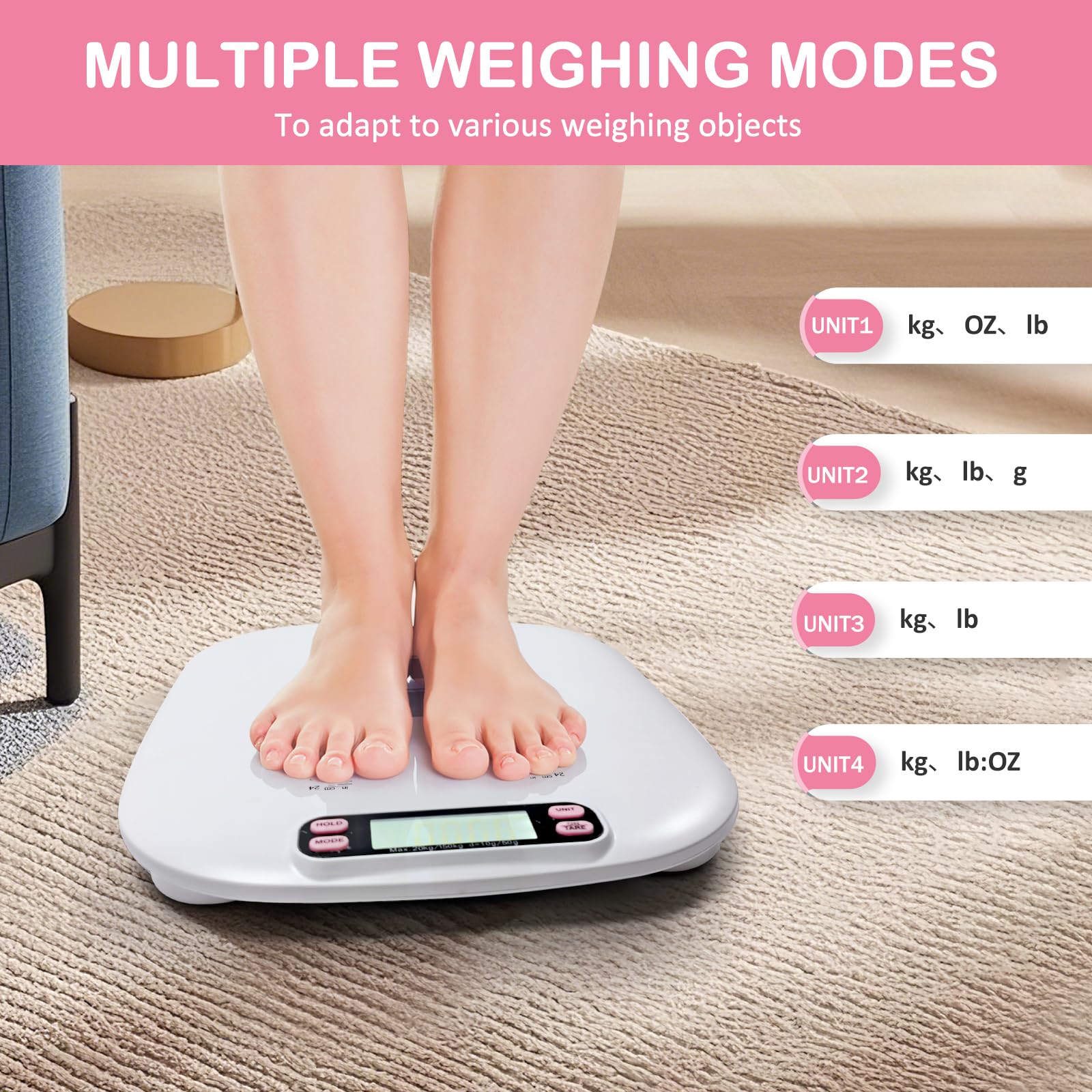 Balance numérique portable pour animal domestique, chien, chat, balance numérique de haute précision, balance électronique pour bébé avec marquage de hauteur, plusieurs modes de pesée, avec