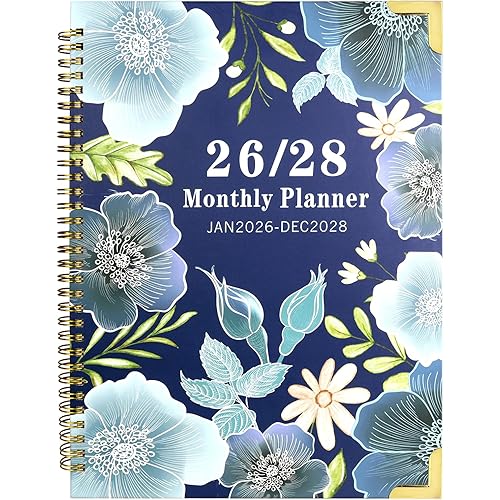2026-2028 Monthly Planner, Large 3 Year Calendar for 2026, 2027, 2028 with Monthly Views, Colorful Tabs, Notes Pages & Inner Pocket (9" x 11") (Dark blue)