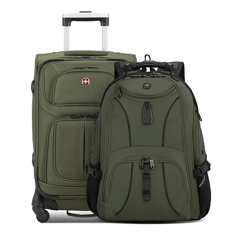 SWISSGEAR Sion 2-Piece Travel Set, Softside Expandable Carry-On Spinner Bundled with 1900 ScanSmart 17' Laptop Backpack