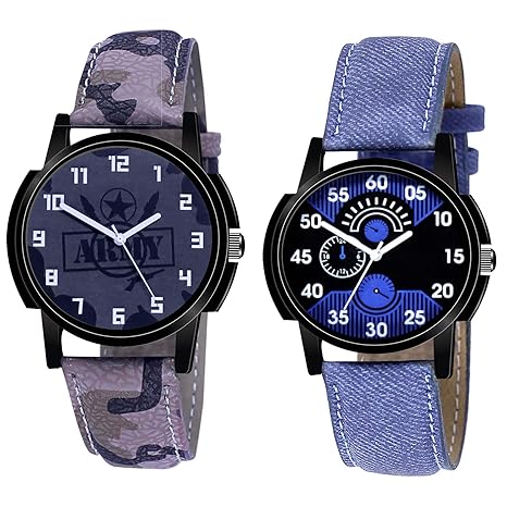 Xforia Boys Watch Blue & Army Leather Latest Analog Watches for Men Pack of 2