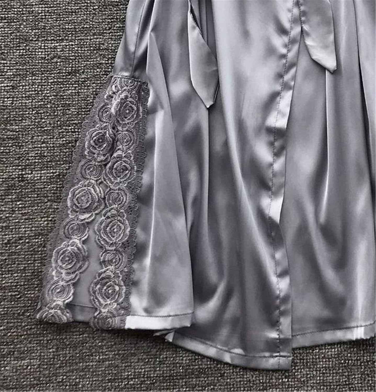 Andongnywell Womens Satin Nightgown with Solid Lace Silk Like 3/4 Sleeve Night Gown Two Piece Suit Short Slip Sleepwear