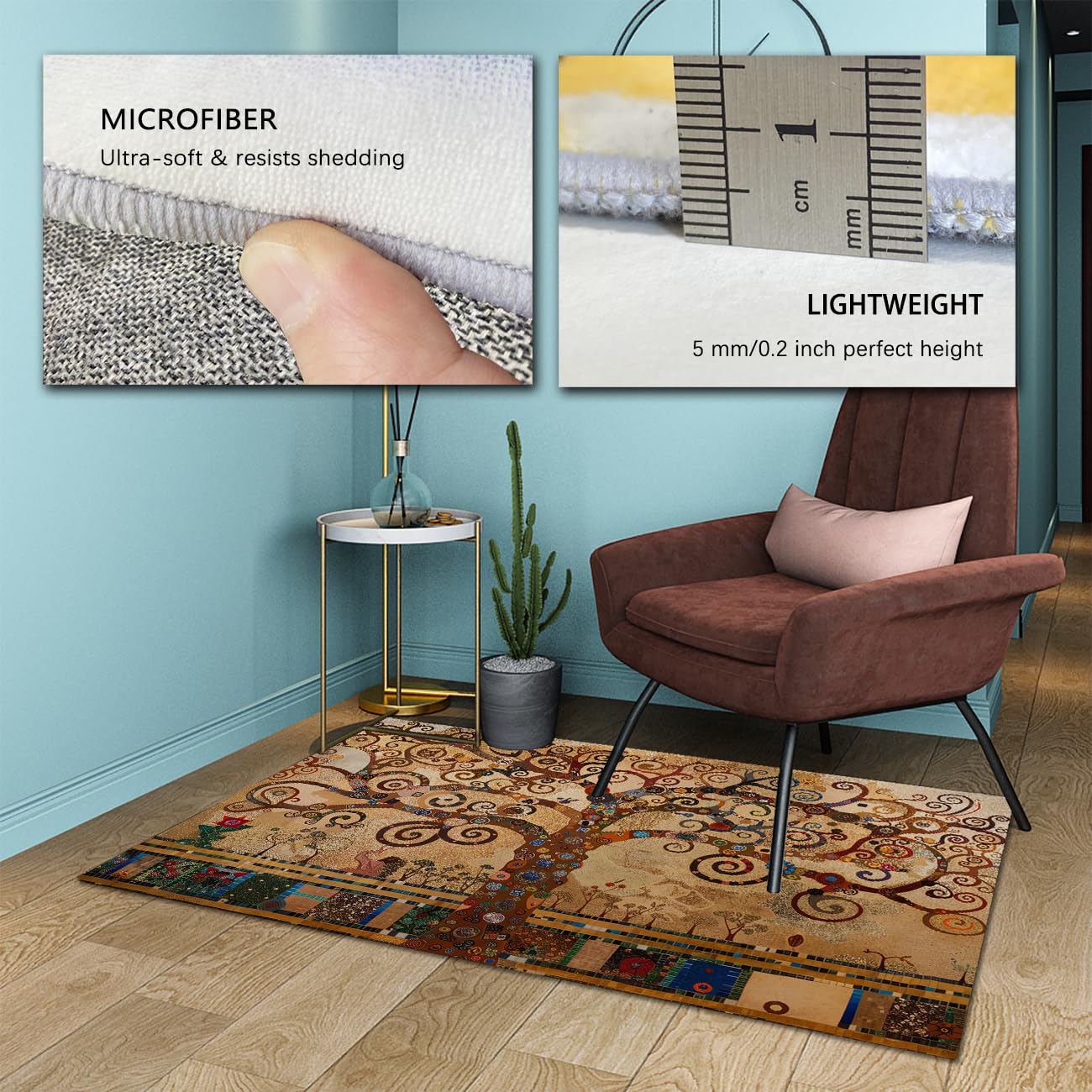 Arbre de Vie imprimé Tapis pour Salon Chambre à Coucher Style Ferme Lavable Doux Moelleux antidérapant Grand Tapis pour décor de Bureau à Domicile 160x230cm