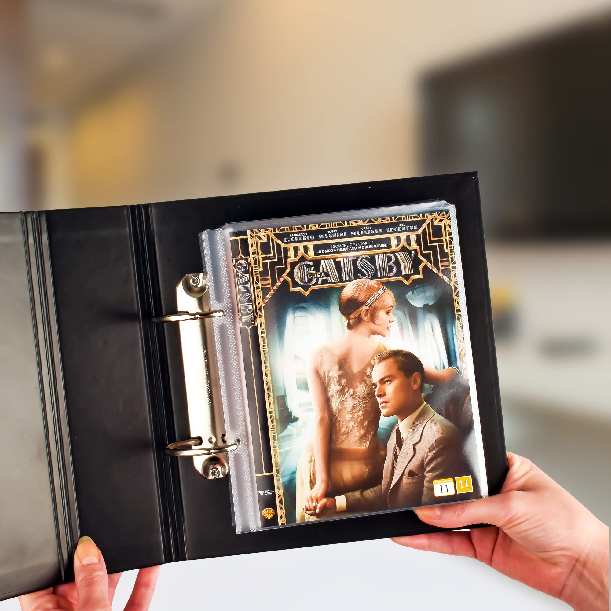 3L Pack de Rangement Blu-Ray Classeur - Pochette Transparente Perforées à Rabat 50 pcs - Classeur Noir 2 pcs - 10265