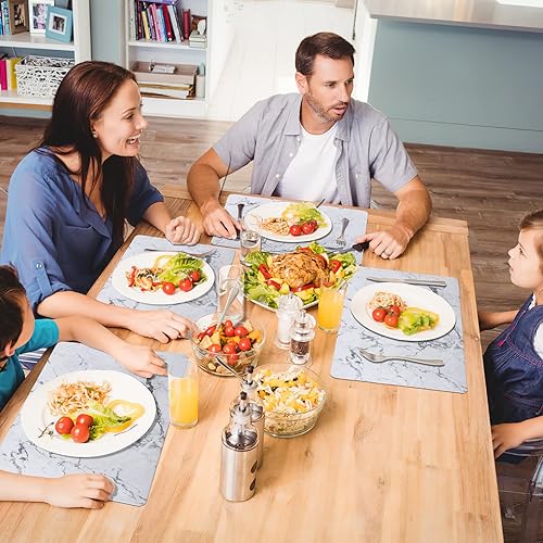 Miniatura 2 de GENNISSY Juego de 6 manteles individuales de piel sintética de mármol, lavables para mesa de comedor, impermeables, resistentes a las manchas,