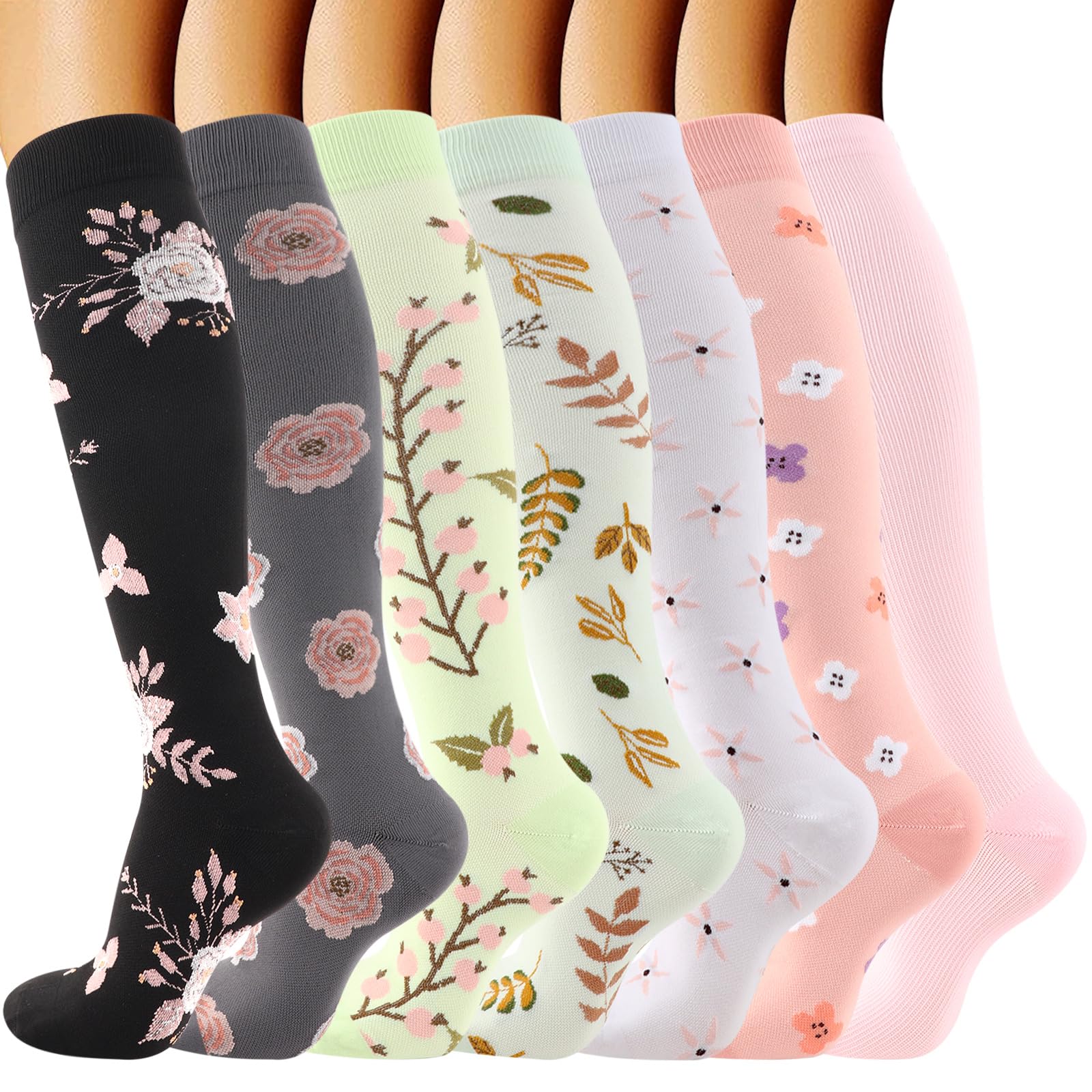 DRESHOW Chaussettes de Compression pour Hommes et Femmes Chaussettes de Compression pour Sportive, Cyclisme, Voyage en Avion, Course à Pied