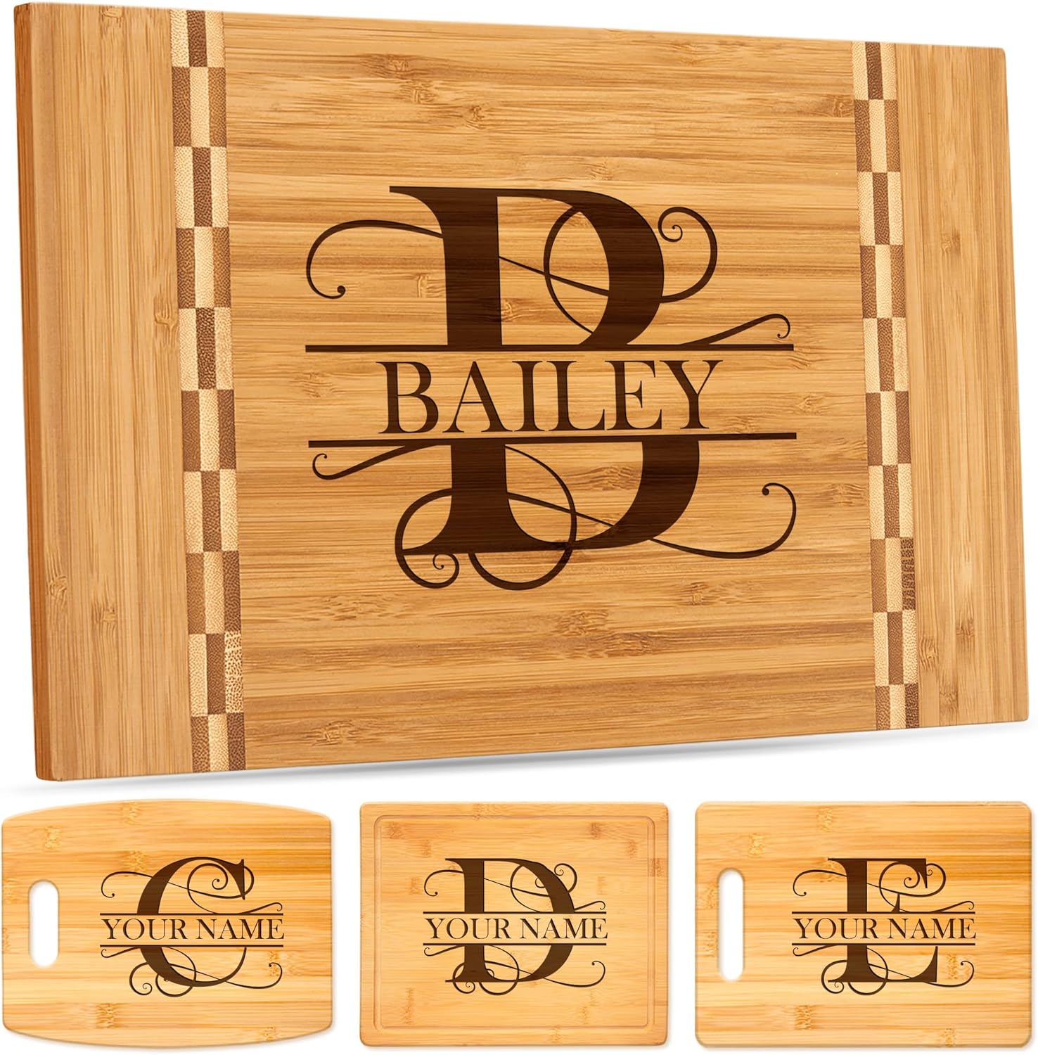 Personalized Bamboo Cutting Board - Custom Engraved Name & Monogram Charcuterie Board, Ideal Gift for Family, Couples, Parents | Made in USA by MySignCenter