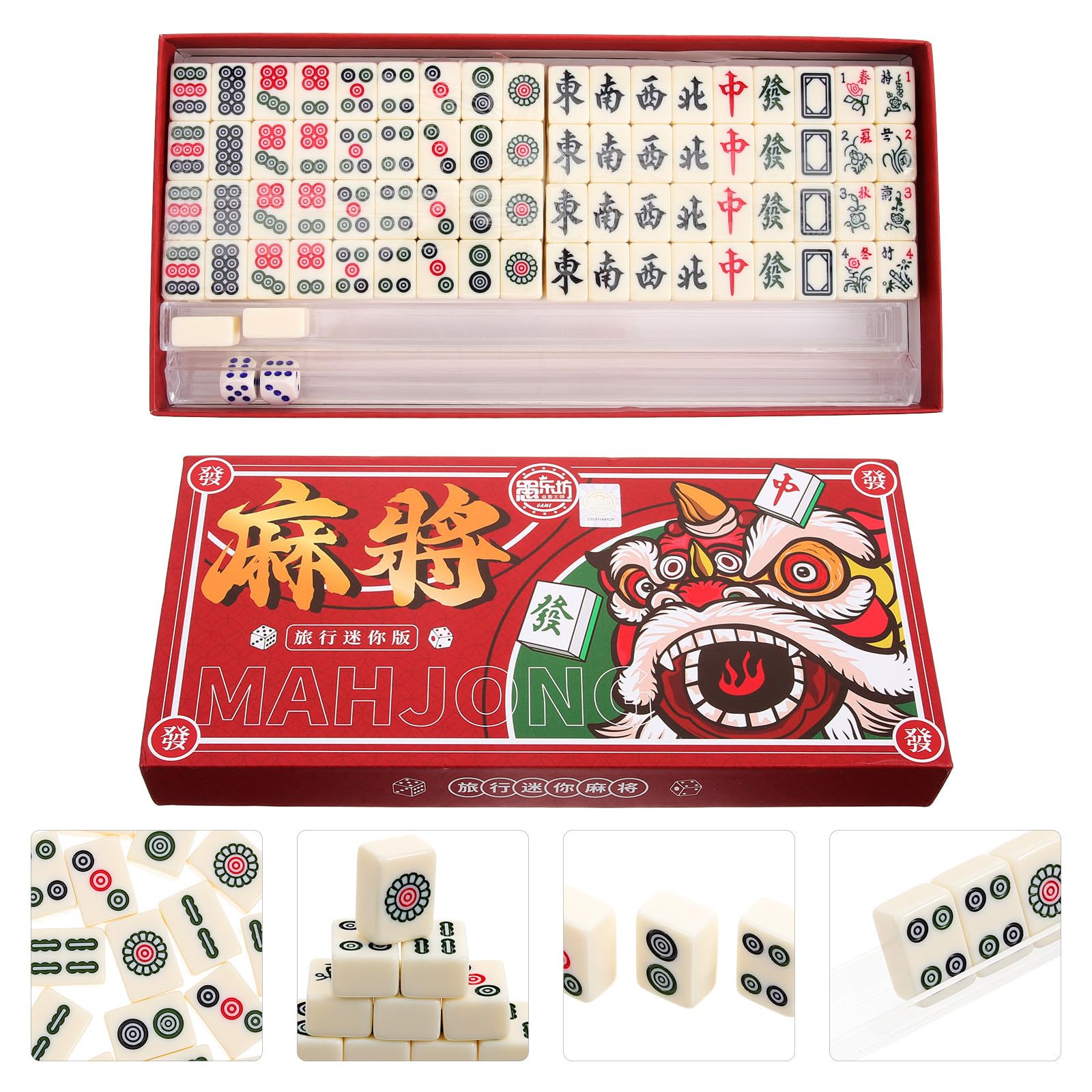Kleiner Mahjong Reiseset Weiß aus Melamin und PVC Tragbares Tischspiel mit Kompletter Ausstattung für Riegel und Partys Stressabbauendes Kreatives Spiel